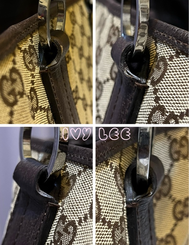 GUCCI 復古單肩托特包 GG 帆布皮革 113017 棕色 手提包 二手精品-17