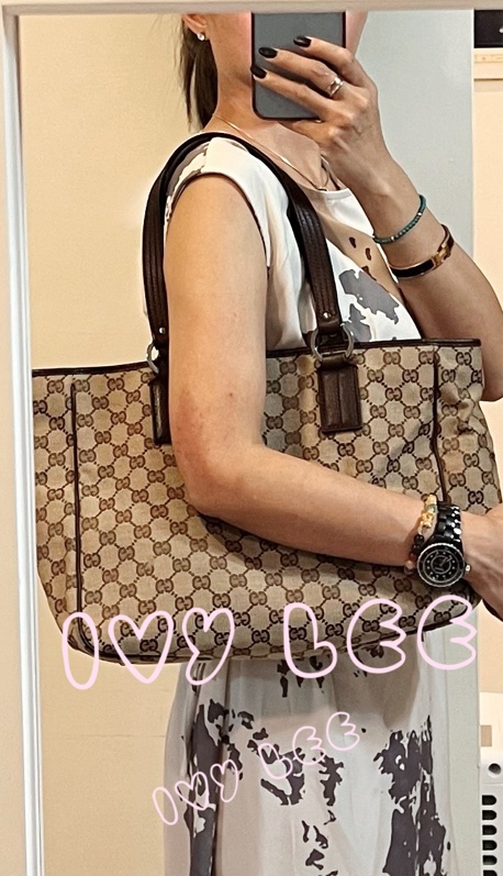 GUCCI 復古單肩托特包 GG 帆布皮革 113017 棕色 手提包 二手精品-19