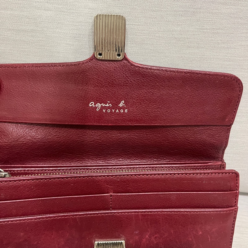 Agnes b 酒紅長夾-2