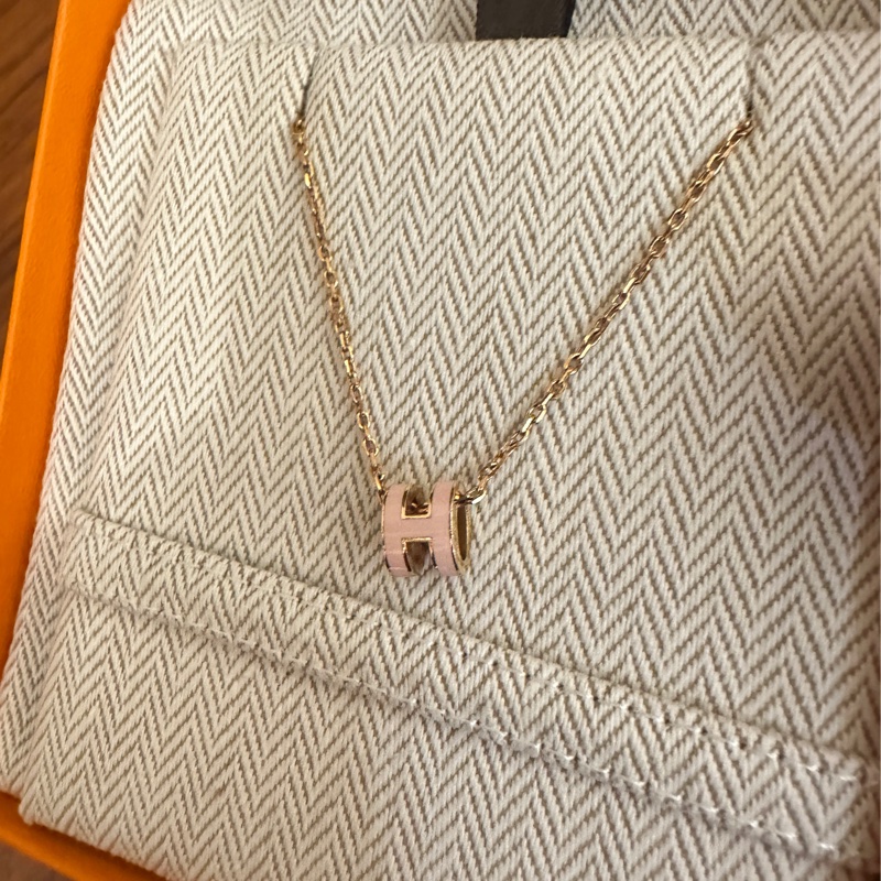 HERMES 粉H玫瑰金MINI POP項鍊-1