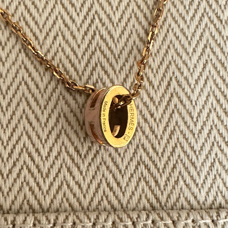 HERMES 粉H玫瑰金MINI POP項鍊-2