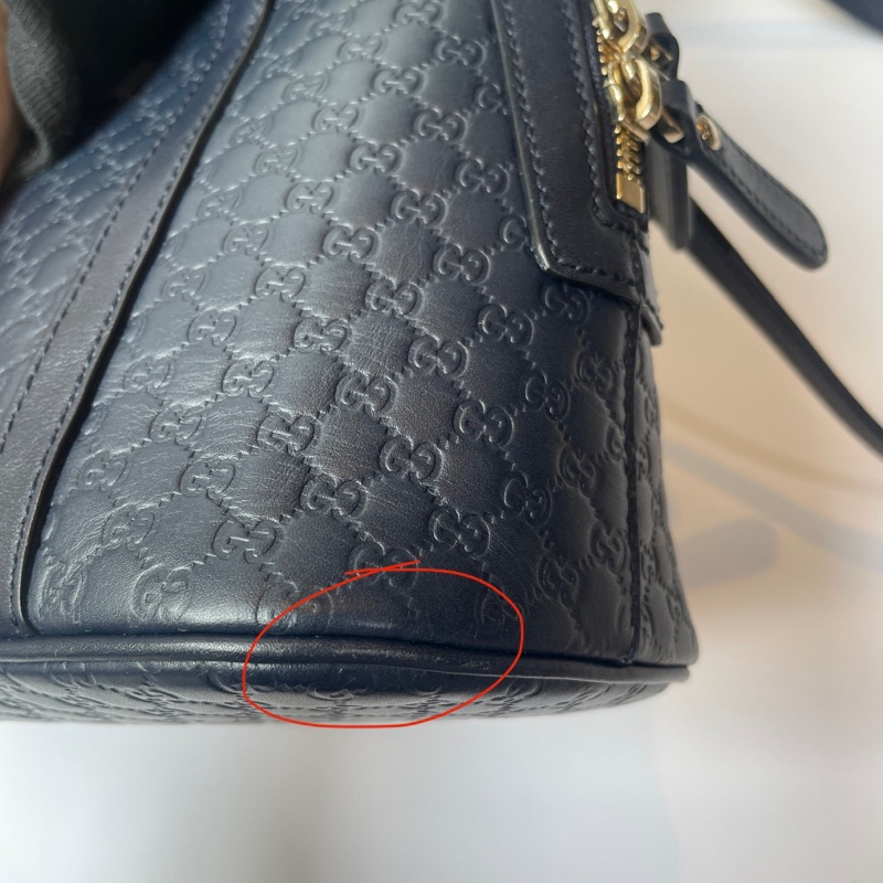 GUCCI深藍牛皮壓紋兩用貝殼包-10