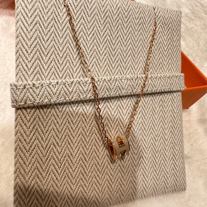 HERMES 奶茶H 玫瑰金MINI POP項鍊-2