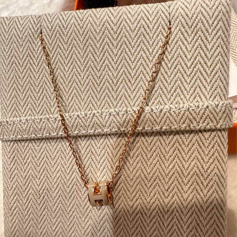 HERMES 奶茶H 玫瑰金MINI POP項鍊-3