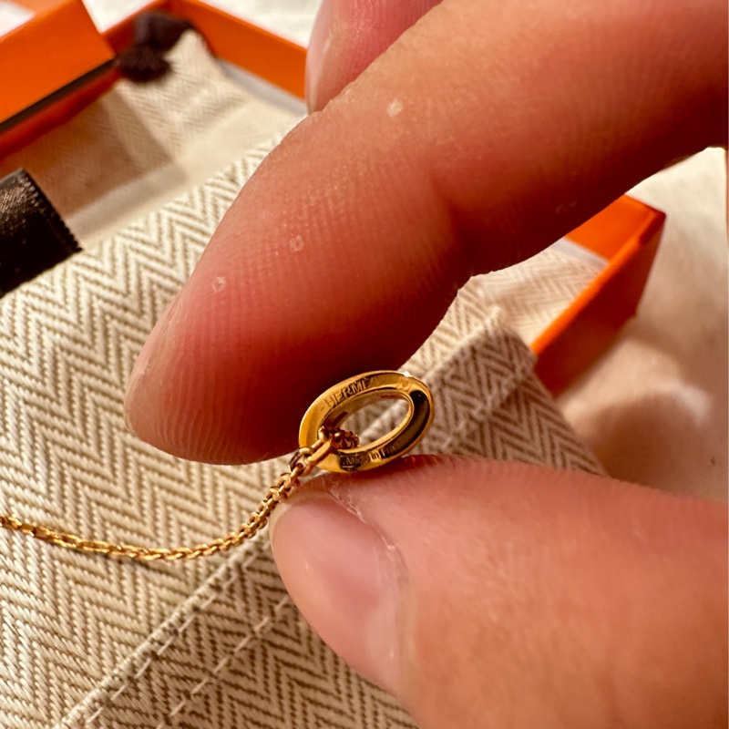 HERMES 奶茶H 玫瑰金MINI POP項鍊-4