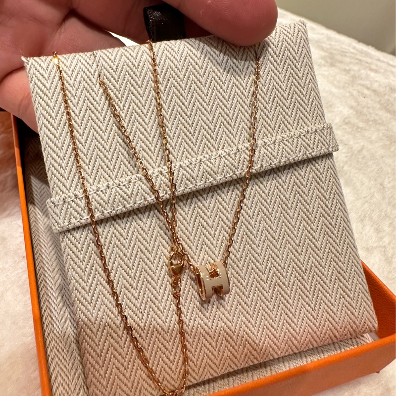 HERMES 奶茶H 玫瑰金MINI POP項鍊-5