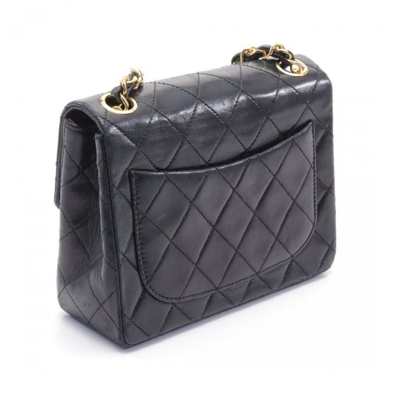【日本直送】 CHANEL CHANEL 迷你菱格紋 鏈條肩包 小羊皮 黑色 金色五金 vintage-1