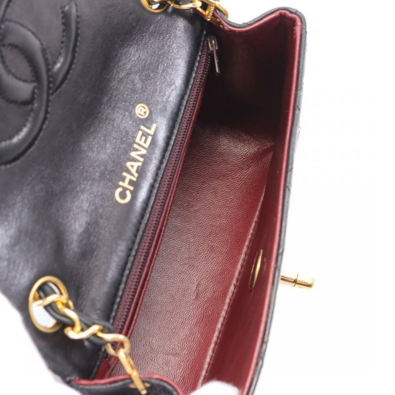 【日本直送】 CHANEL CHANEL 迷你菱格紋 鏈條肩包 小羊皮 黑色 金色五金 vintage-2
