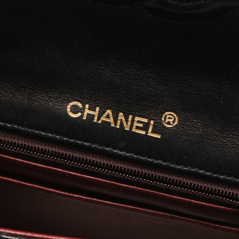 【日本直送】 CHANEL CHANEL 迷你菱格紋 鏈條肩包 小羊皮 黑色 金色五金 vintage-3