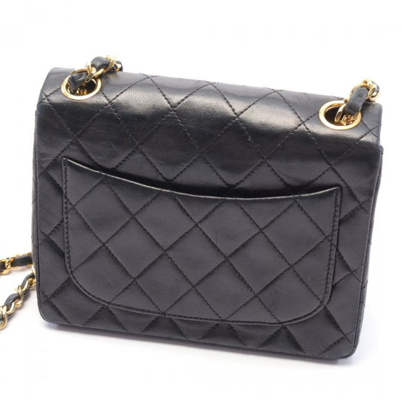 【日本直送】 CHANEL CHANEL 迷你菱格紋 鏈條肩包 小羊皮 黑色 金色五金 vintage-6
