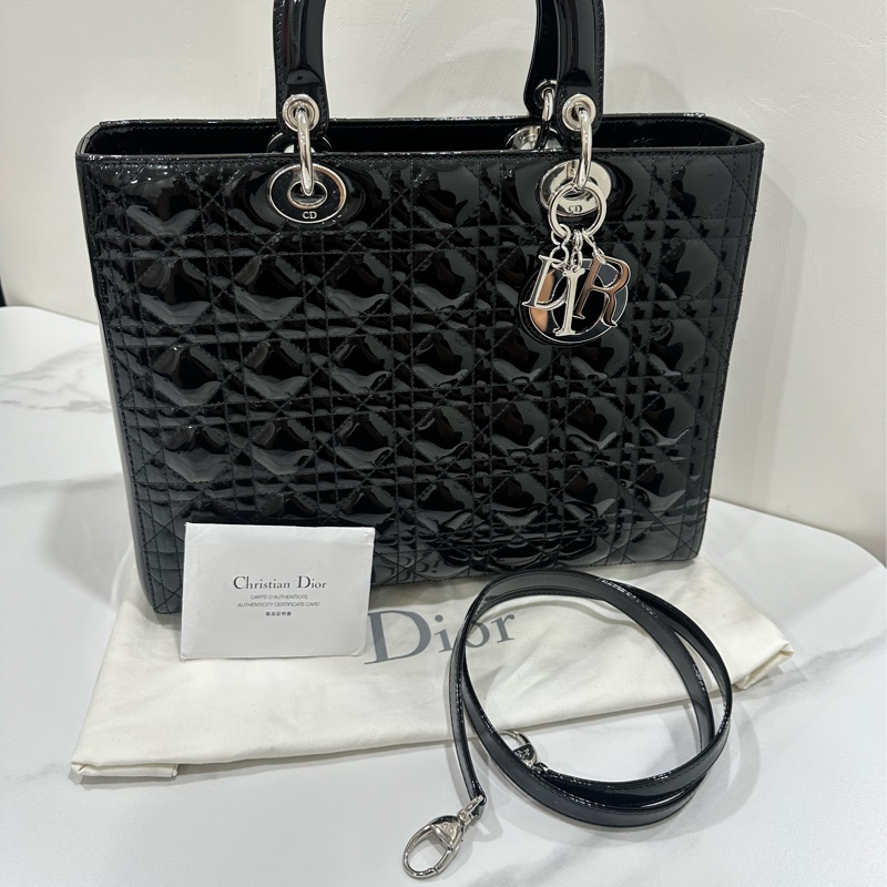 Lady Dior 7格黑銀漆皮戴妃包-0
