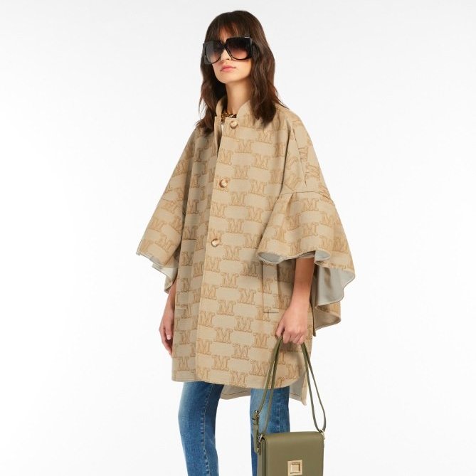 Max Mara 女款 Egemone 棉質M 字母緹花斗篷外套 S.M ( 品牌只出兩個尺寸,這個尺寸適合台灣S-L)-0