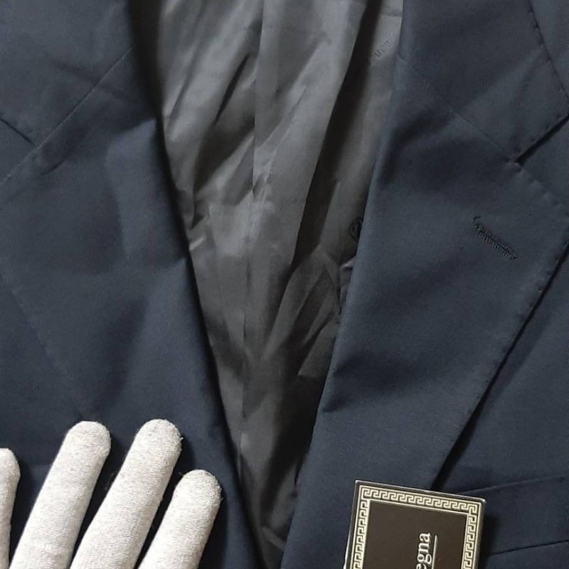 義大利品牌全新正品ERMENEGILDO ZEGNA傑尼亞 男藏青色80%混羊毛單排釦側雙開衩西裝外套52號-2