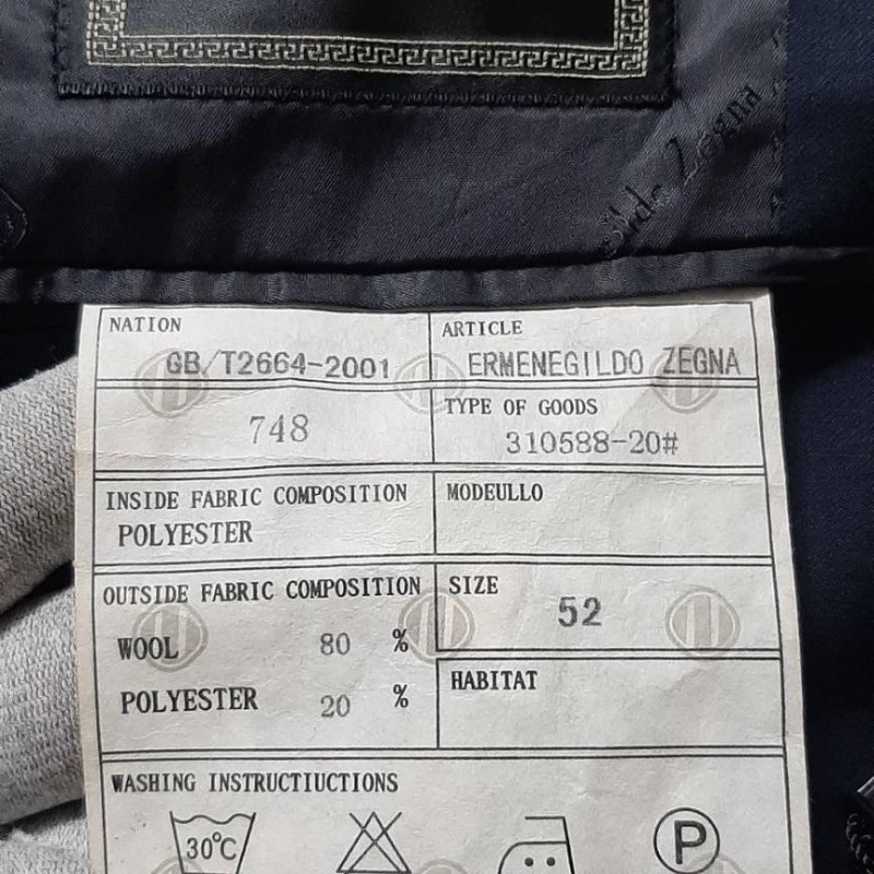 義大利品牌全新正品ERMENEGILDO ZEGNA傑尼亞 男藏青色80%混羊毛單排釦側雙開衩西裝外套52號-5