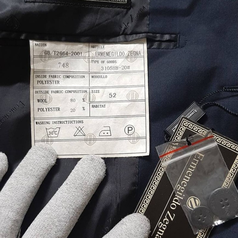 義大利品牌全新正品ERMENEGILDO ZEGNA傑尼亞 男藏青色80%混羊毛單排釦側雙開衩西裝外套52號-6