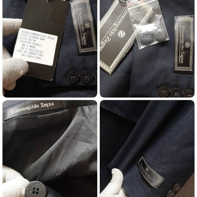 義大利品牌全新正品ERMENEGILDO ZEGNA傑尼亞 男藏青色80%混羊毛單排釦側雙開衩西裝外套52號-9