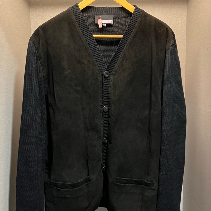 PRADA黑色麂皮羊毛開襟外套-1