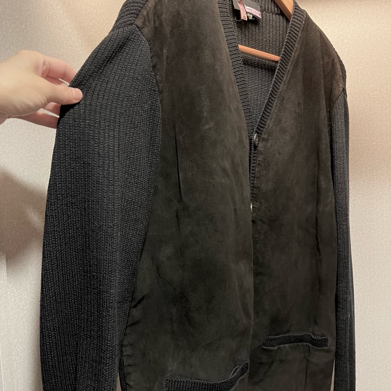 PRADA黑色麂皮羊毛開襟外套-4