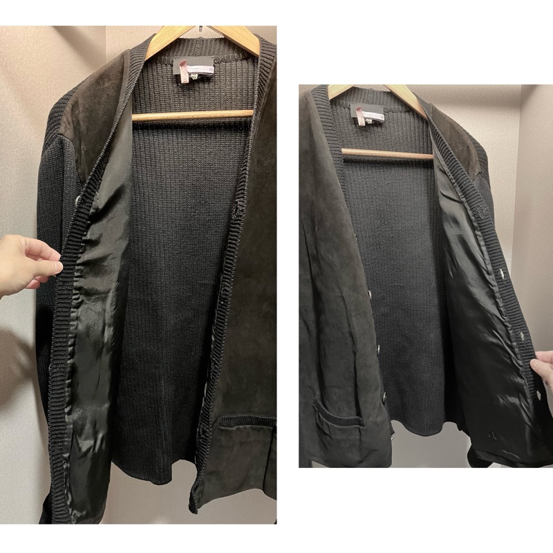 PRADA黑色麂皮羊毛開襟外套-5