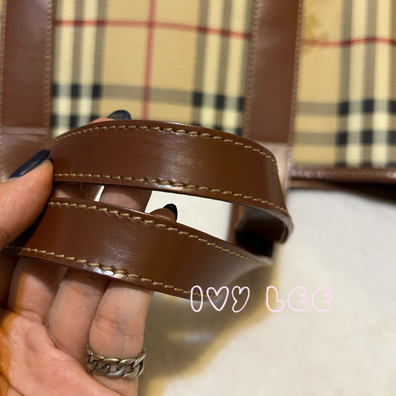 Burberry Haymarket 經典格紋馬圖 托特包 咖啡邊 大容量手提包 二手精品-3