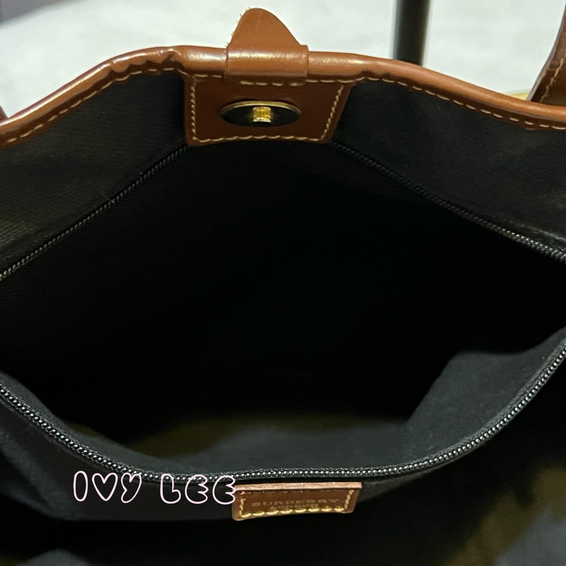 Burberry Haymarket 經典格紋馬圖 托特包 咖啡邊 大容量手提包 二手精品-7