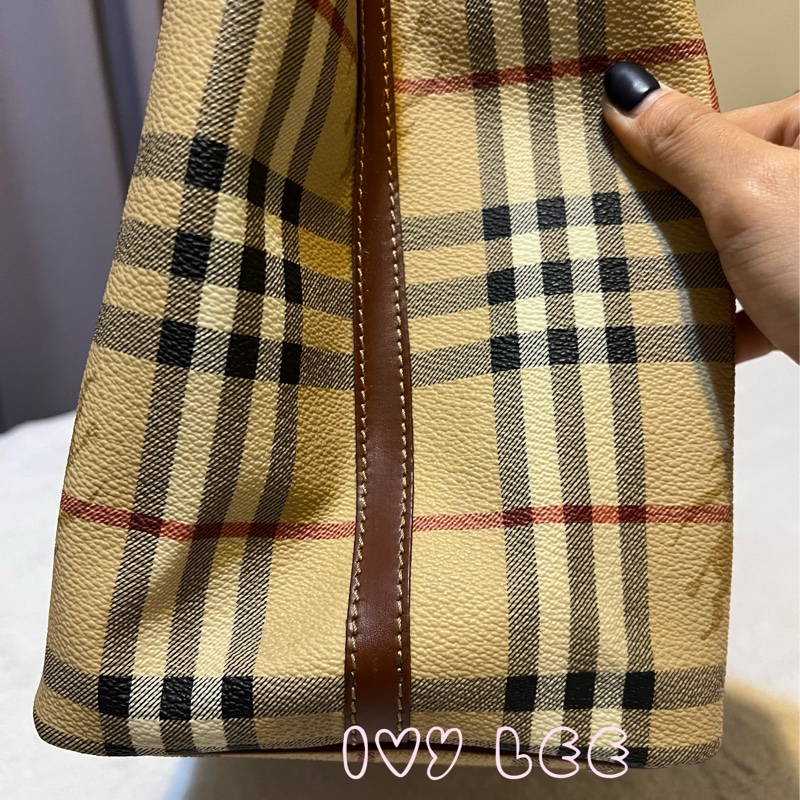 Burberry Haymarket 經典格紋馬圖 托特包 咖啡邊 大容量手提包 二手精品-8