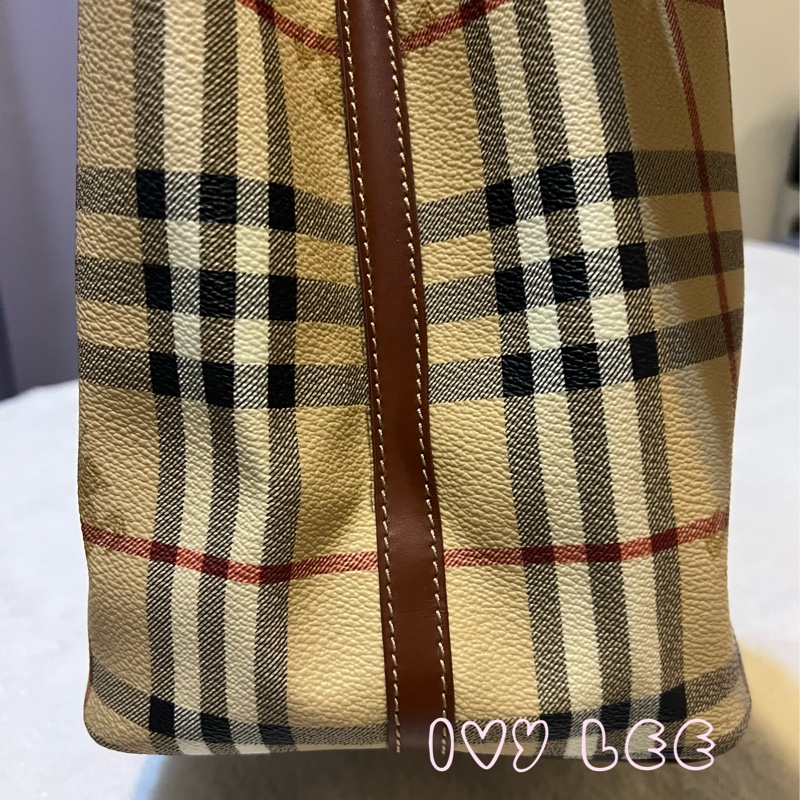 Burberry Haymarket 經典格紋馬圖 托特包 咖啡邊 大容量手提包 二手精品-9
