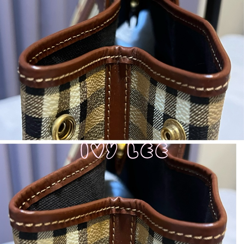 Burberry Haymarket 經典格紋馬圖 托特包 咖啡邊 大容量手提包 二手精品-13