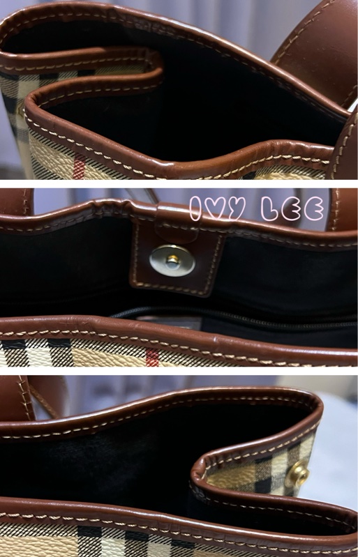 Burberry Haymarket 經典格紋馬圖 托特包 咖啡邊 大容量手提包 二手精品-14