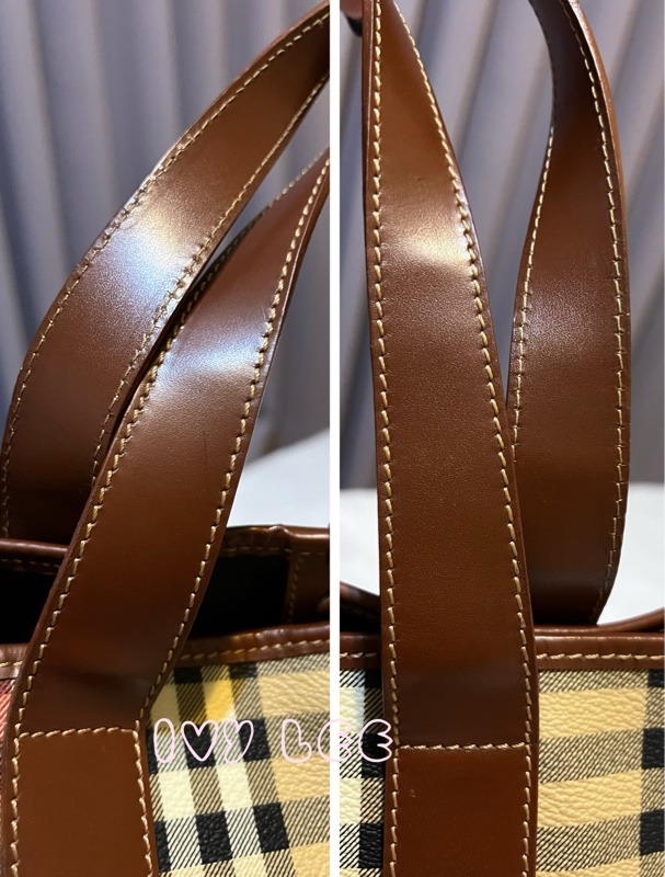 Burberry Haymarket 經典格紋馬圖 托特包 咖啡邊 大容量手提包 二手精品-17
