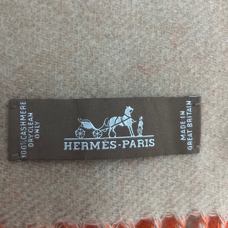 Hermes 愛馬仕 Casaque Entrelacs Equestres muffler 大馬印流蘇羊毛圍巾(米/橘)-4