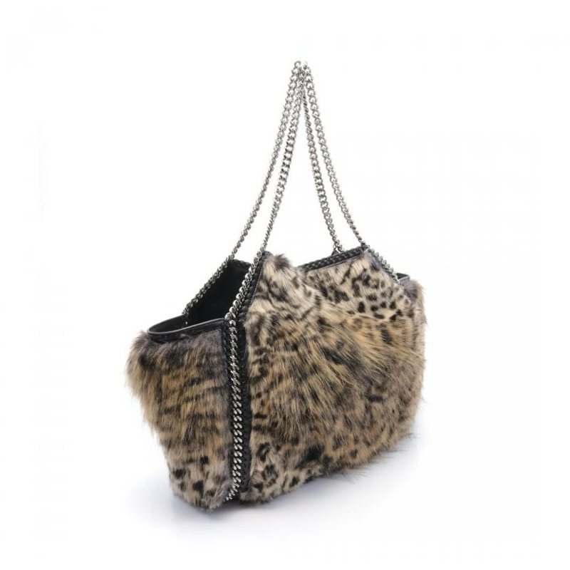 【日本直送】 Stella McCartney Stella McCartney Falabella 鏈條手提包托特包 豹紋 人造毛絨 人造皮 人造絨面革 黑色 米色 正反兩用-1
