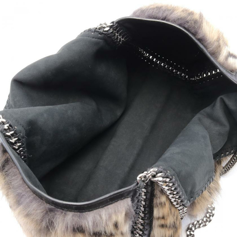 【日本直送】 Stella McCartney Stella McCartney Falabella 鏈條手提包托特包 豹紋 人造毛絨 人造皮 人造絨面革 黑色 米色 正反兩用-2