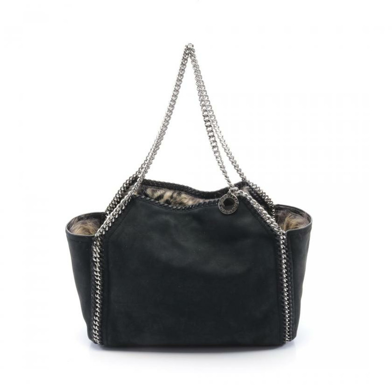 【日本直送】 Stella McCartney Stella McCartney Falabella 鏈條手提包托特包 豹紋 人造毛絨 人造皮 人造絨面革 黑色 米色 正反兩用-4