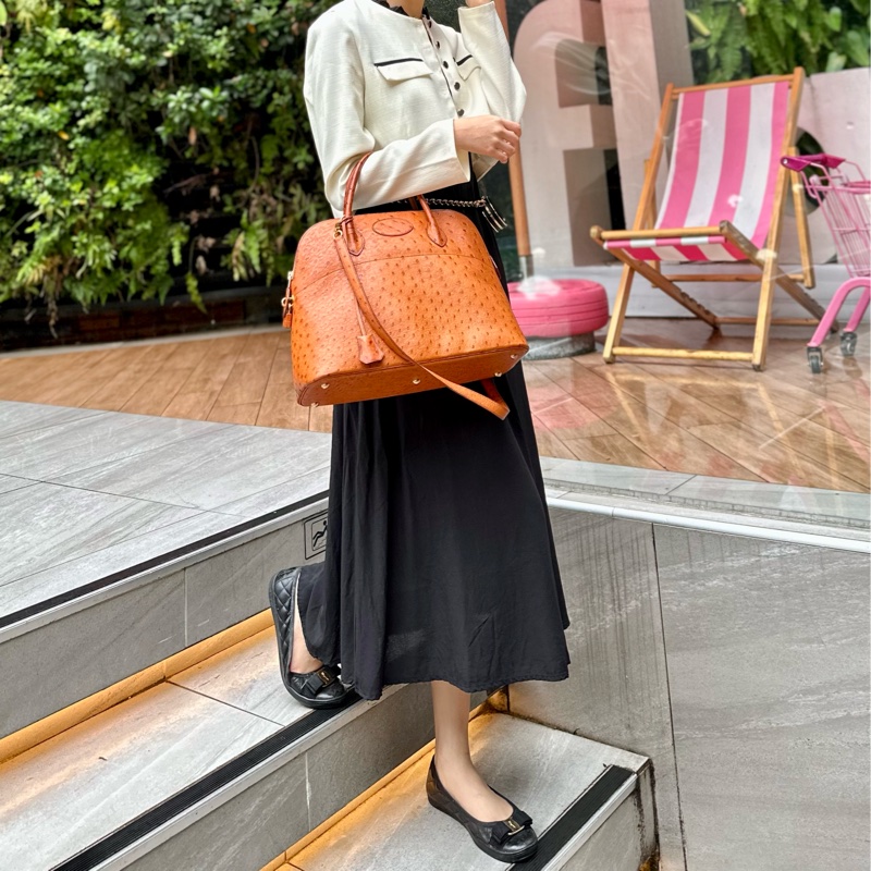 🔥下殺不用十萬🔥 Hermes 金棕鴕鳥皮bolide 35 稀有皮革 Cognac 愛馬仕 💓-1