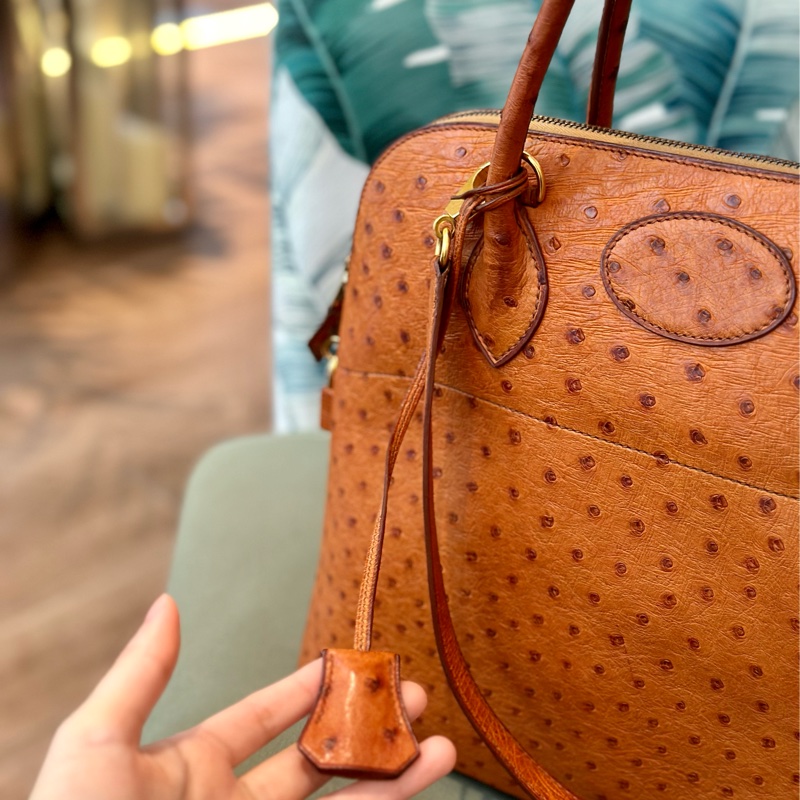 🔥下殺不用十萬🔥 Hermes 金棕鴕鳥皮bolide 35 稀有皮革 Cognac 愛馬仕 💓-13