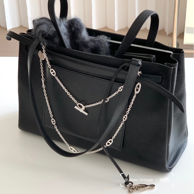 HERMES 愛馬仕 類花園包 herbag 黑銀通勤包-16