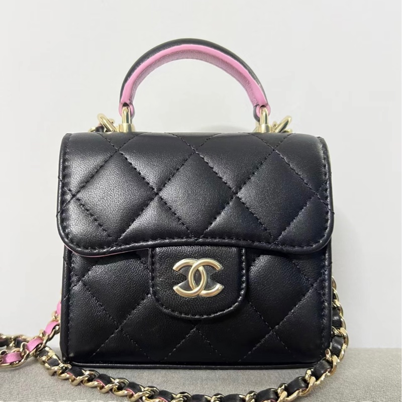 香奈兒黑粉配色手柄包-1
