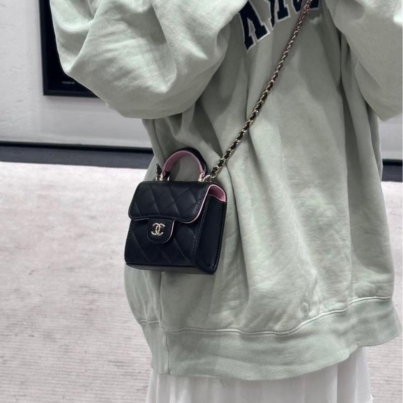 香奈兒黑粉配色手柄包-3