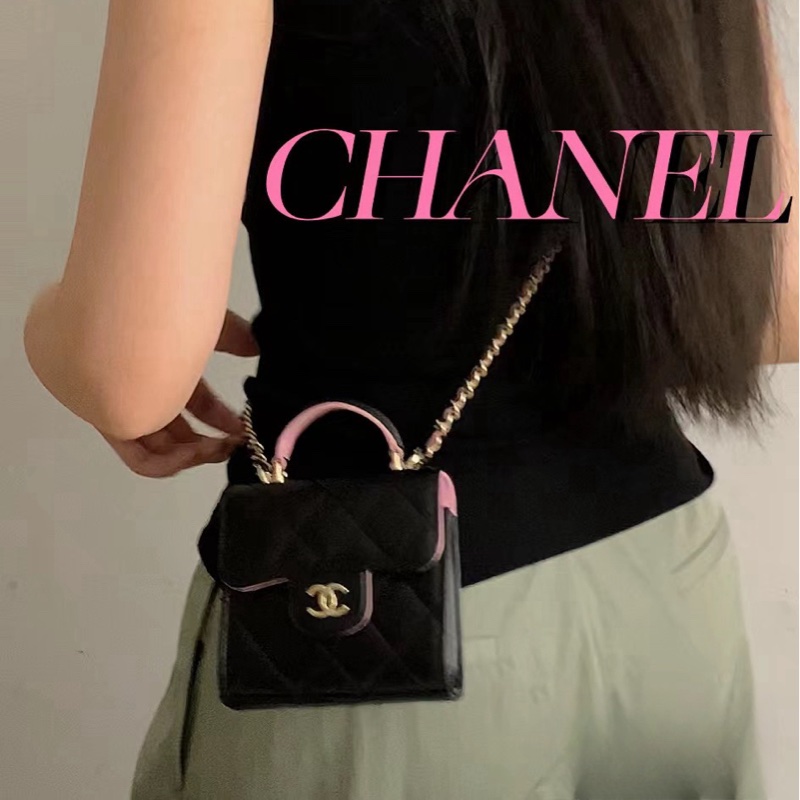 香奈兒黑粉配色手柄包-4
