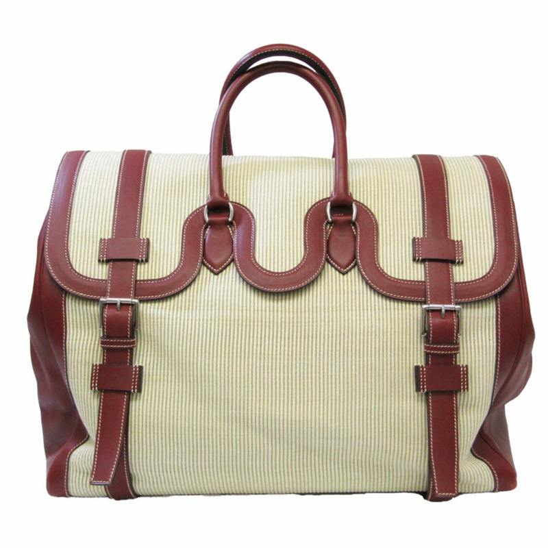【日本直送】Hermes Drag Voyage 男士,女士 Crinoline,Gulliver 皮革波士頓包米色,Rouge H-0