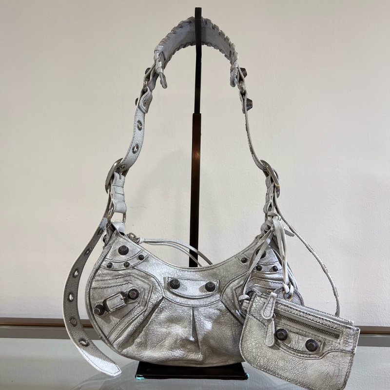 Balenciaga 671309 Le Cagole XS 羔羊皮單肩包 髒髒包/白灰色-0