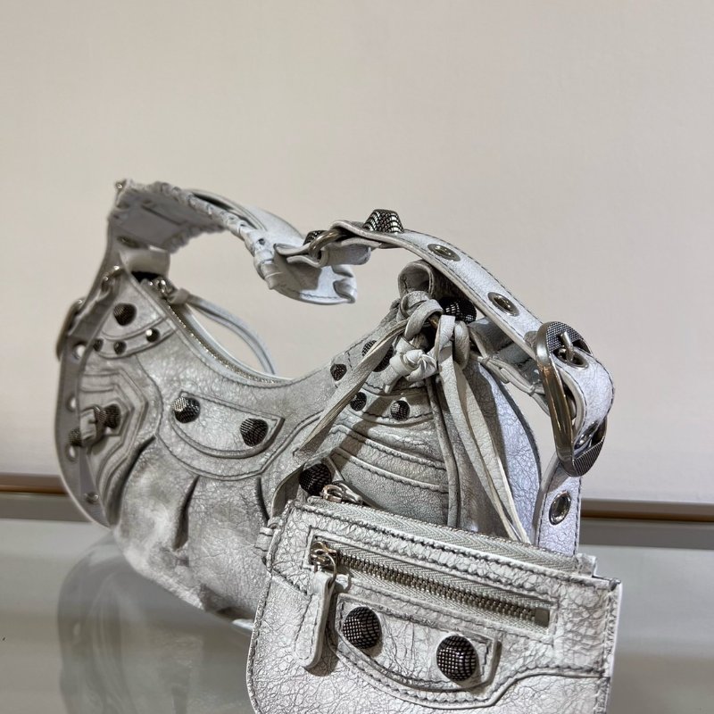 Balenciaga 671309 Le Cagole XS 羔羊皮單肩包 髒髒包/白灰色-1