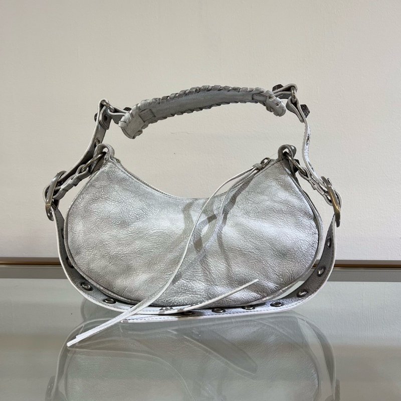 Balenciaga 671309 Le Cagole XS 羔羊皮單肩包 髒髒包/白灰色-2