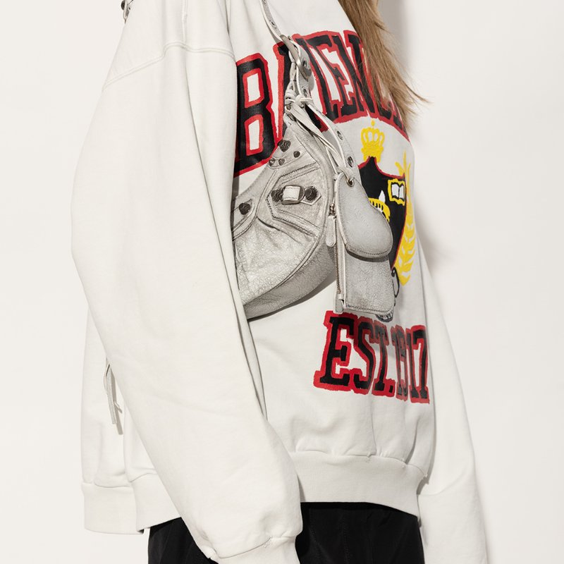 Balenciaga 671309 Le Cagole XS 羔羊皮單肩包 髒髒包/白灰色-4