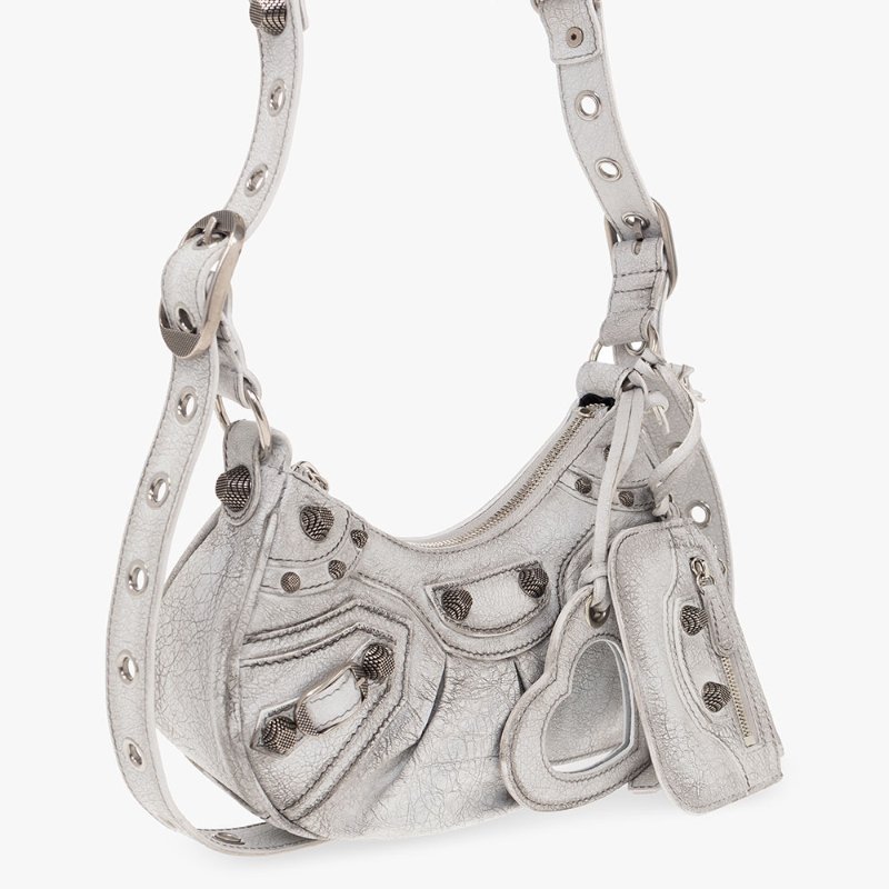 Balenciaga 671309 Le Cagole XS 羔羊皮單肩包 髒髒包/白灰色-6