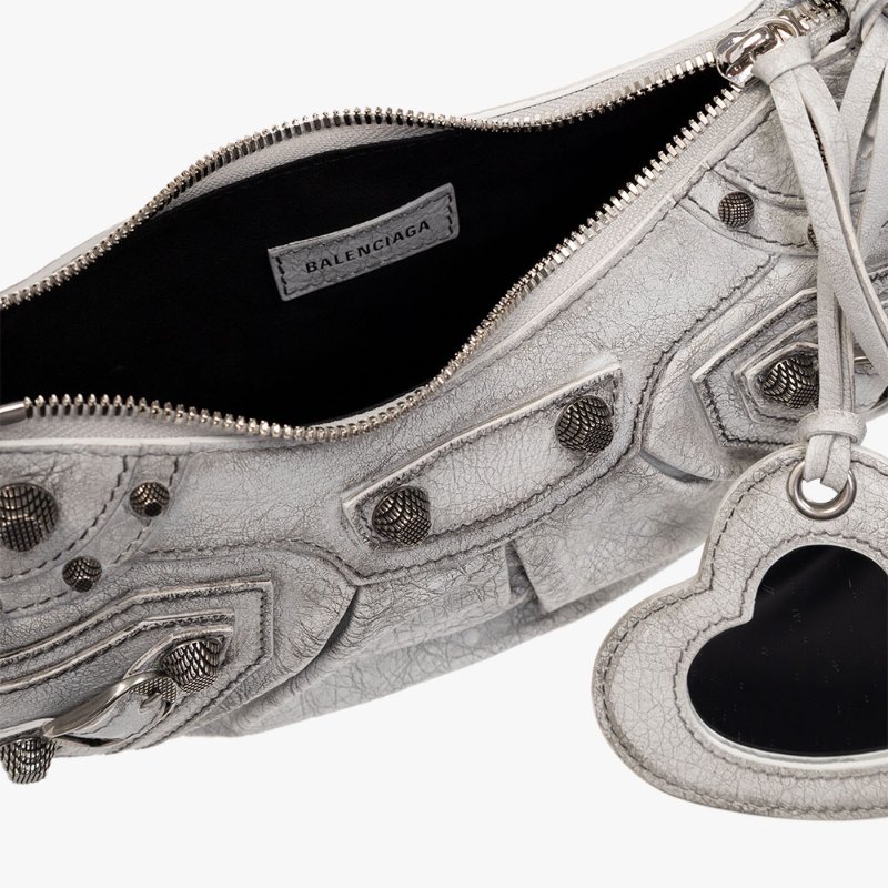 Balenciaga 671309 Le Cagole XS 羔羊皮單肩包 髒髒包/白灰色-7