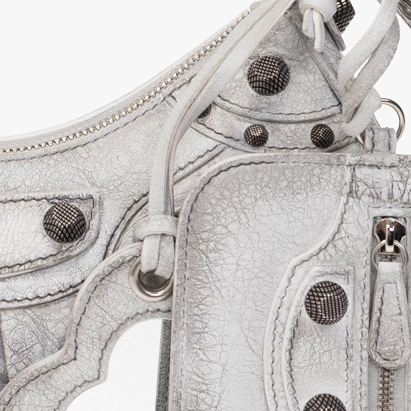 Balenciaga 671309 Le Cagole XS 羔羊皮單肩包 髒髒包/白灰色-8