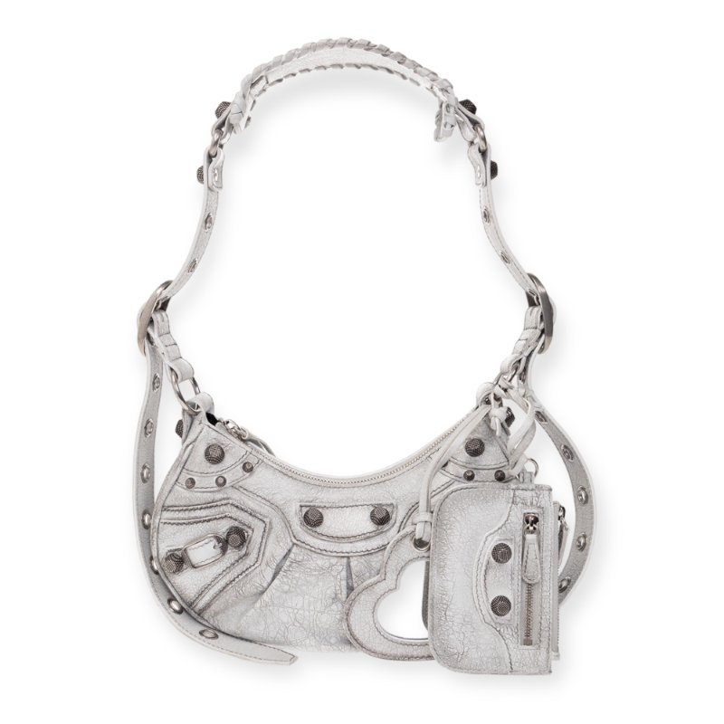 Balenciaga 671309 Le Cagole XS 羔羊皮單肩包 髒髒包/白灰色-9