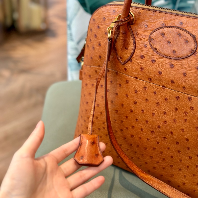 🔥秒殺價比手速🔥 Hermes 金棕鴕鳥皮bolide 35 稀有皮革 Cognac 愛馬仕 💓-13